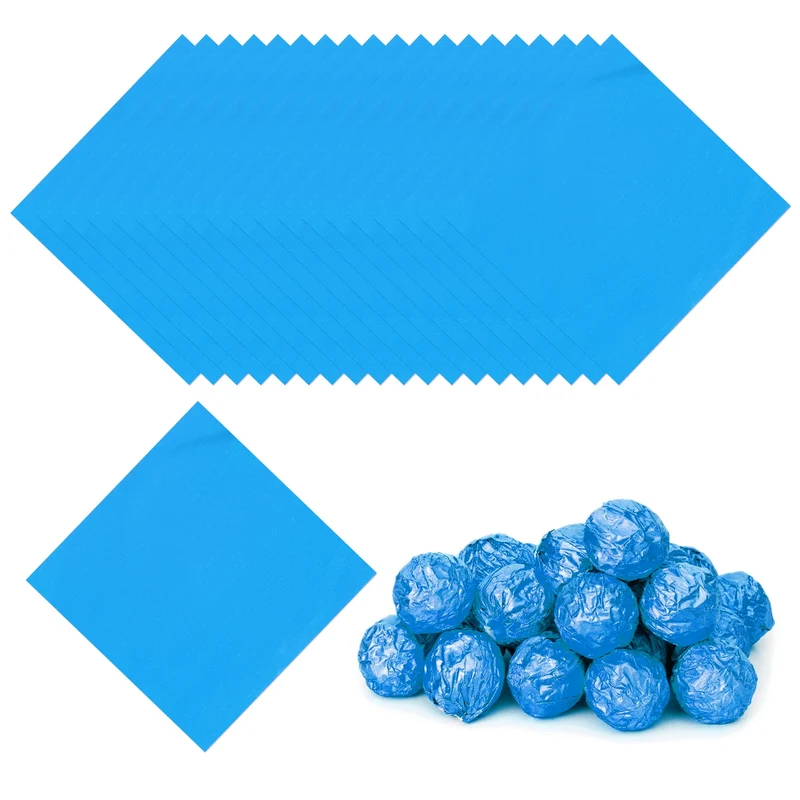 200 Pcs 5x5 Inch Foil Candy Wrappers Chocolate Wrapping Paper Blue