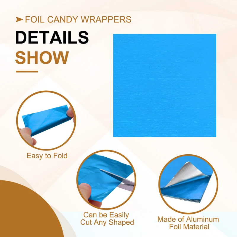 200 Pcs 5x5 Inch Foil Candy Wrappers Chocolate Wrapping Paper Blue