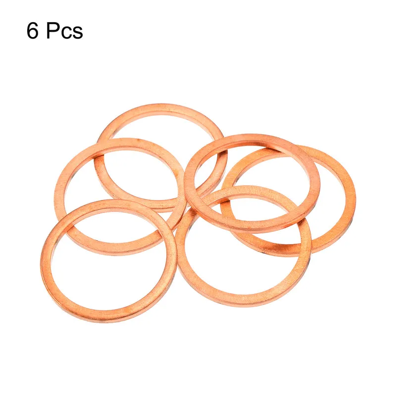 6 Pcs Flat Copper Washers 25x30x2mm Copper Flat Sealing Ring Washers