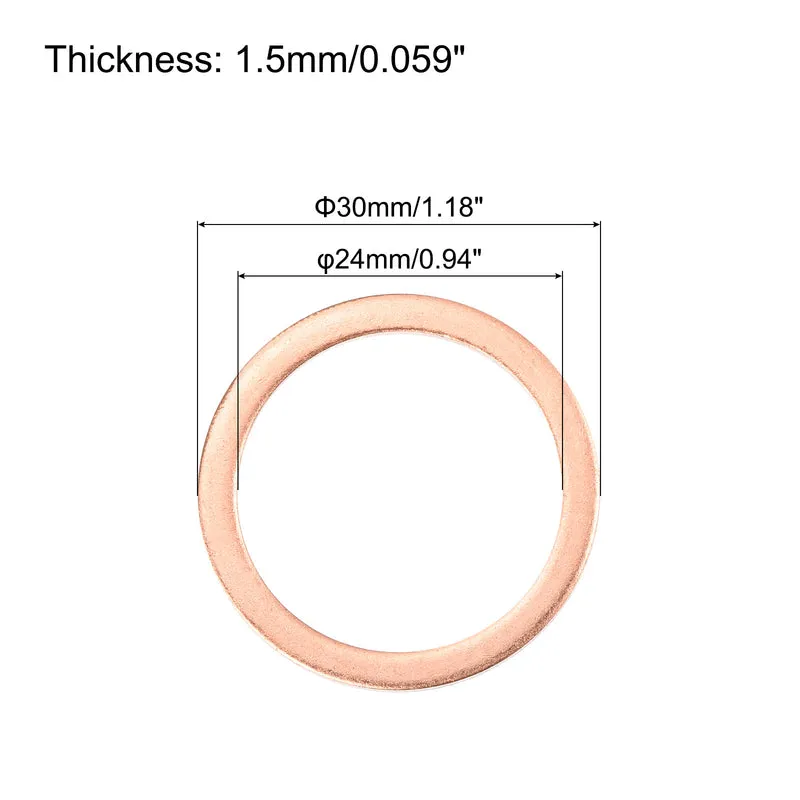 22 Pcs Flat Copper Washers 24x30x1.5mm Copper Flat Sealing Ring Washers