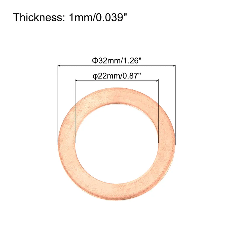12 Pcs Flat Copper Washers 22x32x1mm Copper Flat Sealing Ring Washers