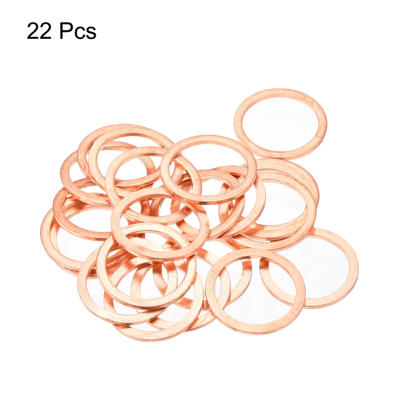 22 Pcs Flat Copper Washers 22x28x1.5mm Copper Flat Sealing Ring Washers