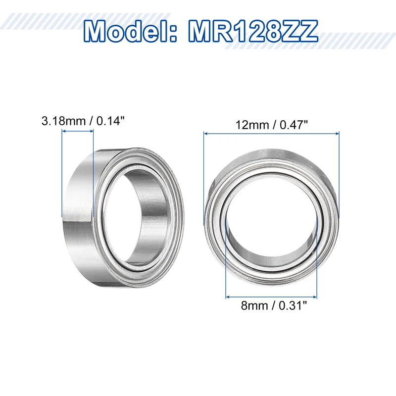 12Pcs MR128ZZ Deep Groove Ball Bearings, 8mm ID 12mm OD 3.5mm Width Bearing
