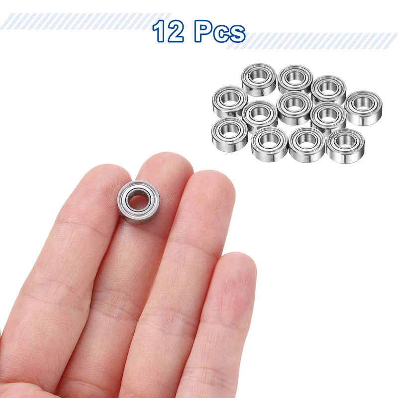 12Pcs MR115ZZ Deep Groove Ball Bearings, 5mm ID 11mm OD 4mm Width Bearing