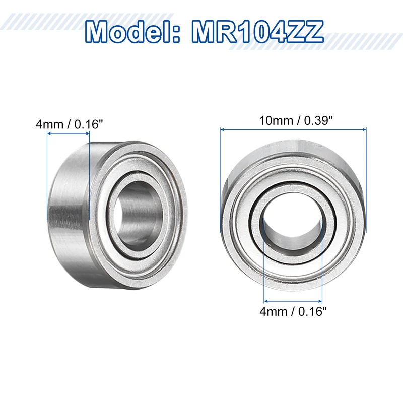 12Pcs MR104ZZ Deep Groove Ball Bearings 4mm ID 10mm OD 4mm Width Bearing