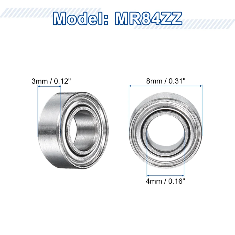12Pcs MR84ZZ Deep Groove Ball Bearings, 4mm ID 8mm OD 3mm Width Bearing