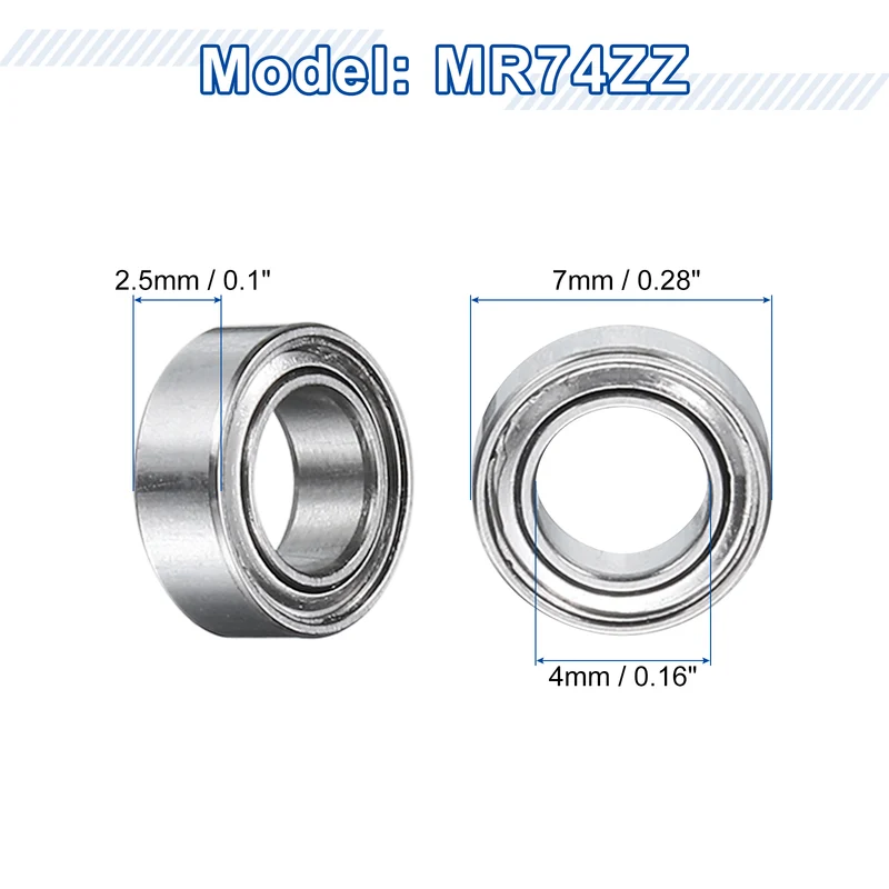 12Pcs MR74ZZ Deep Groove Ball Bearings 4mm ID 7mm OD 2.5mm Width Bearing