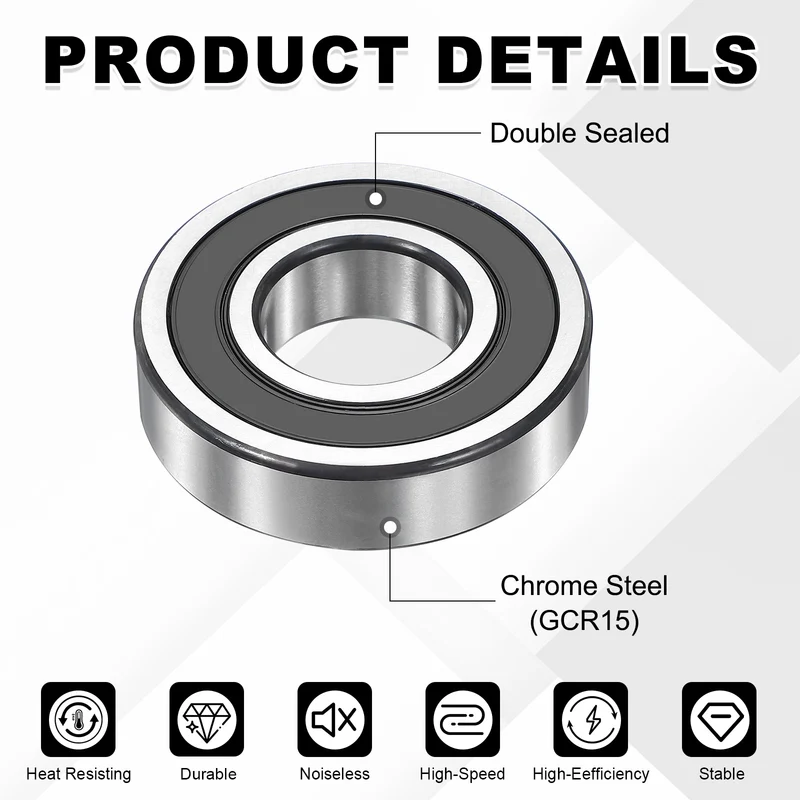 1Pcs 6009-2RS Deep Groove Ball Bearing, 45x75x16 mm Double Rubber Seal Bearing