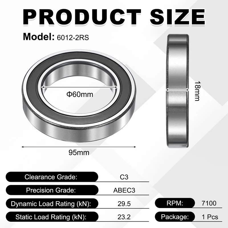1Pcs 6012-2RS Deep Groove Ball Bearing, 60x95x18 mm Double Rubber Seal Bearing