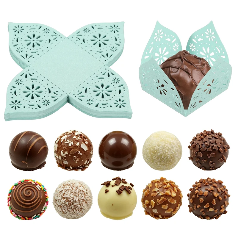 30Pcs 1.4x1.4" Snowflake Truffle Wrapper Cupcake Liners for Decor, Light Blue