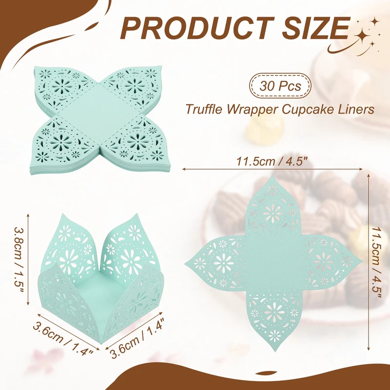 30Pcs 1.4x1.4" Snowflake Truffle Wrapper Cupcake Liners for Decor, Light Blue