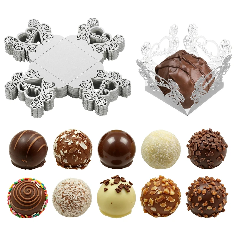 30Pcs 1.4x1.4" Love Rose Truffle Wrapper Cupcake Liners for Decor, Single Silver