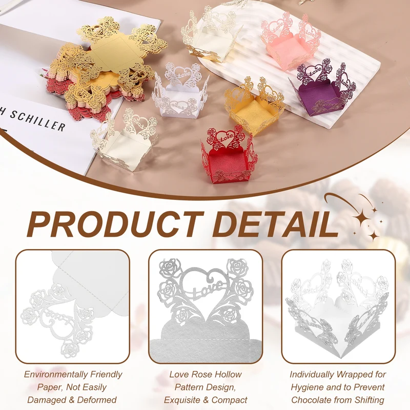 30Pcs 1.4x1.4" Love Rose Truffle Wrapper Cupcake Liners for Decor, Single Silver