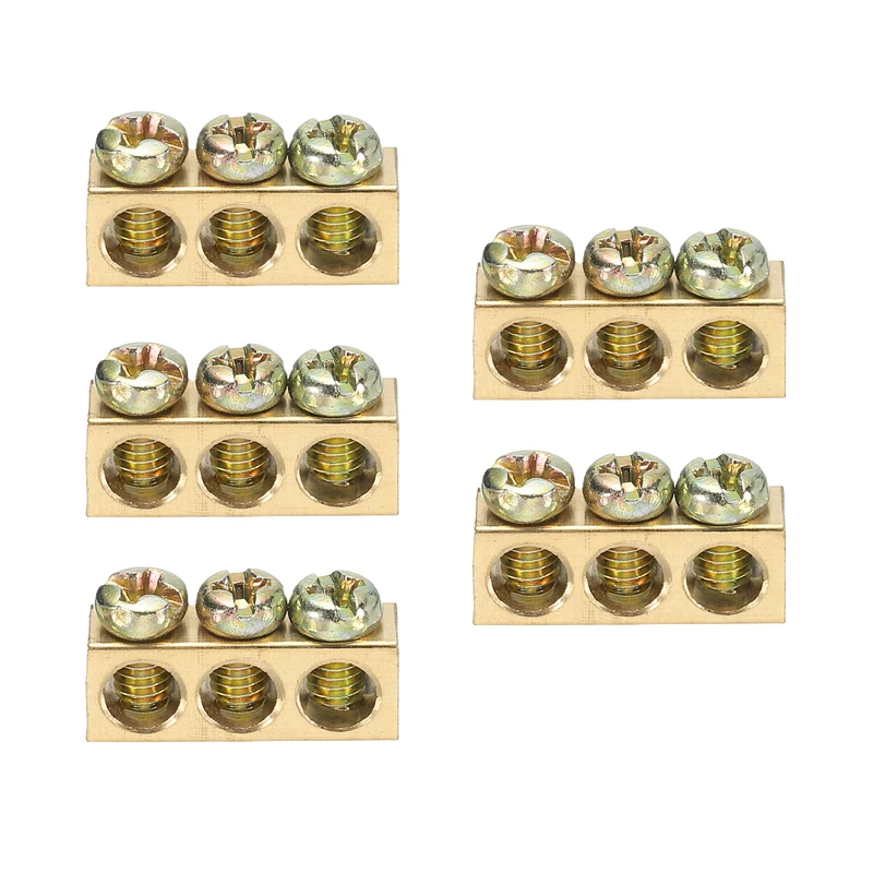 5 Pcs Terminal Ground Bar 3 Positions M4 20x5.5x7.5mm Screw Block Barrier Brass