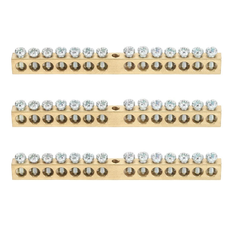 3 Pcs Terminal Ground Bar 14 Positions M4 99.8x6x9mm Screw Block Barrier Brass