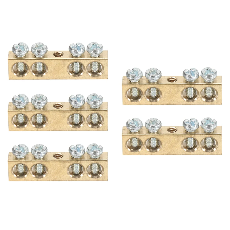 5 Pcs Terminal Ground Bar 4 Positions M4 35x6x9mm Screw Block Barrier Brass