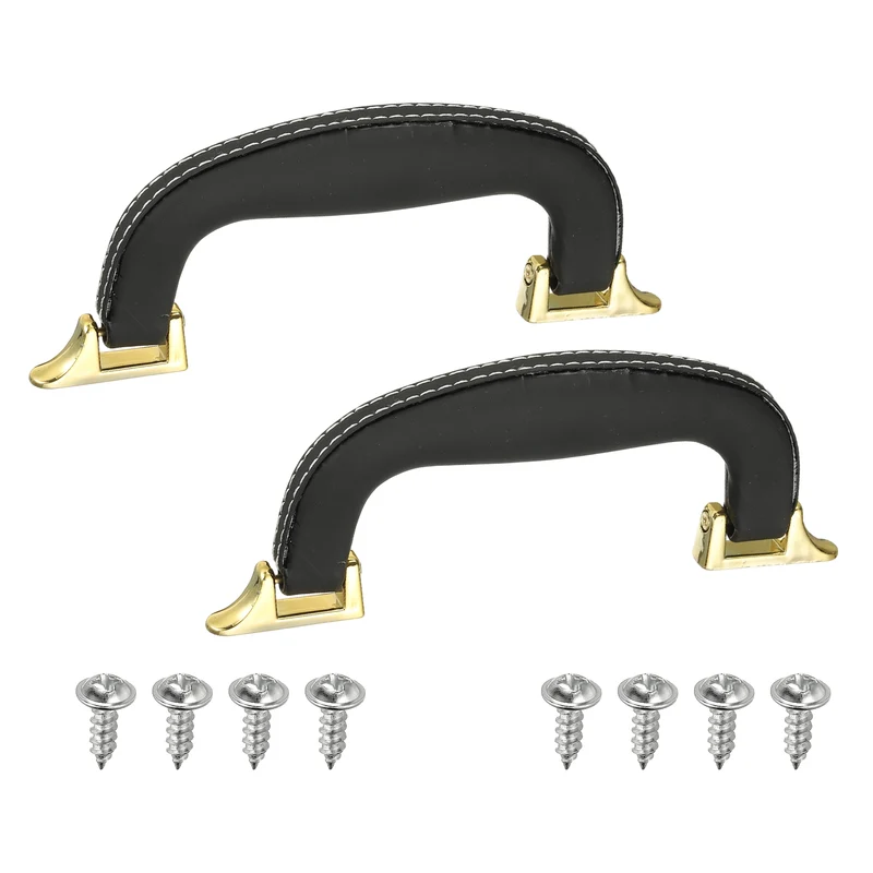 2Pcs Leather Luggage Handle Replacement Strap Handle for Handbag Black/Gold