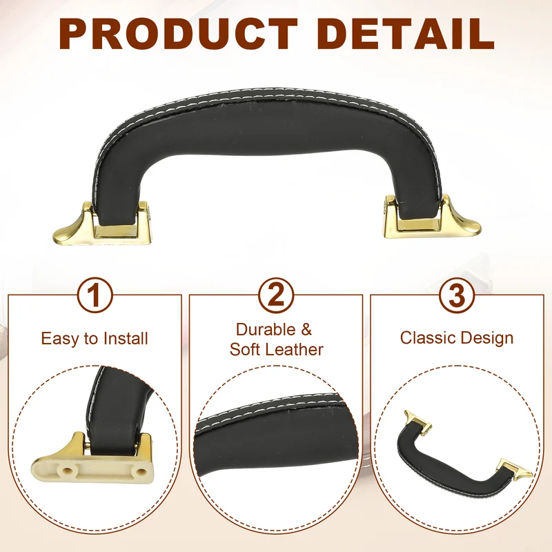 2Pcs Leather Luggage Handle Replacement Strap Handle for Handbag Black/Gold