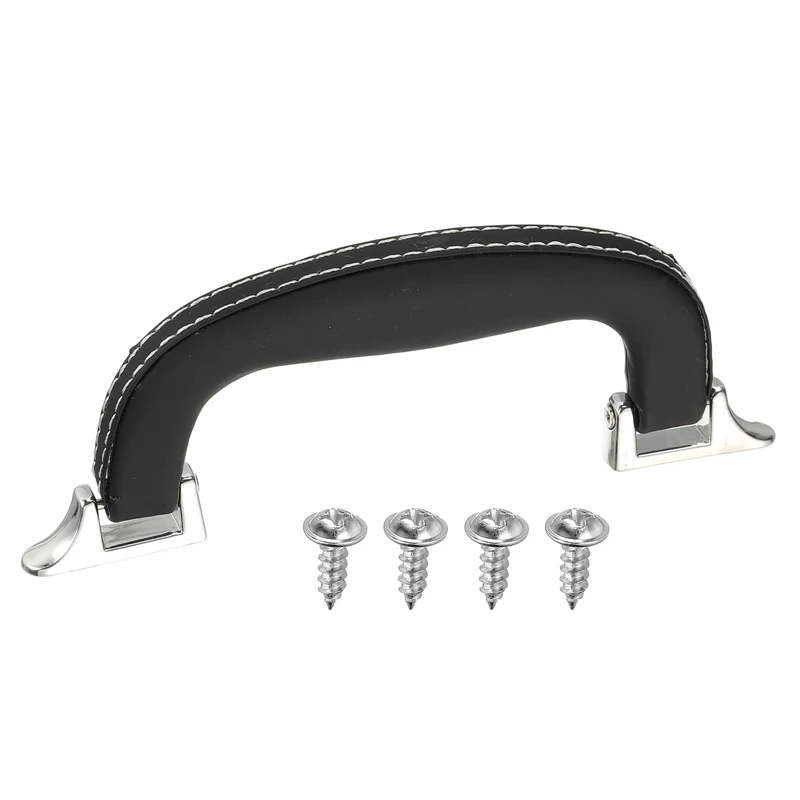 Leather Luggage Handle Replacement Strap Handle for Handbag Black/Silver