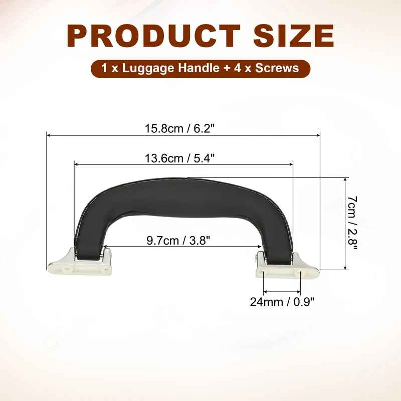 Leather Luggage Handle Replacement Strap Handle for Handbag Black/Silver