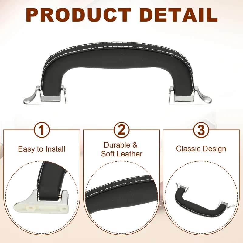 Leather Luggage Handle Replacement Strap Handle for Handbag Black/Silver