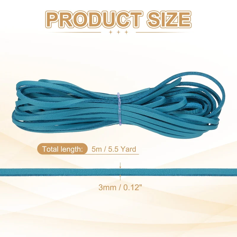 3 mm x 5.5 Yd Leather String Flat Leather Cord Blue
