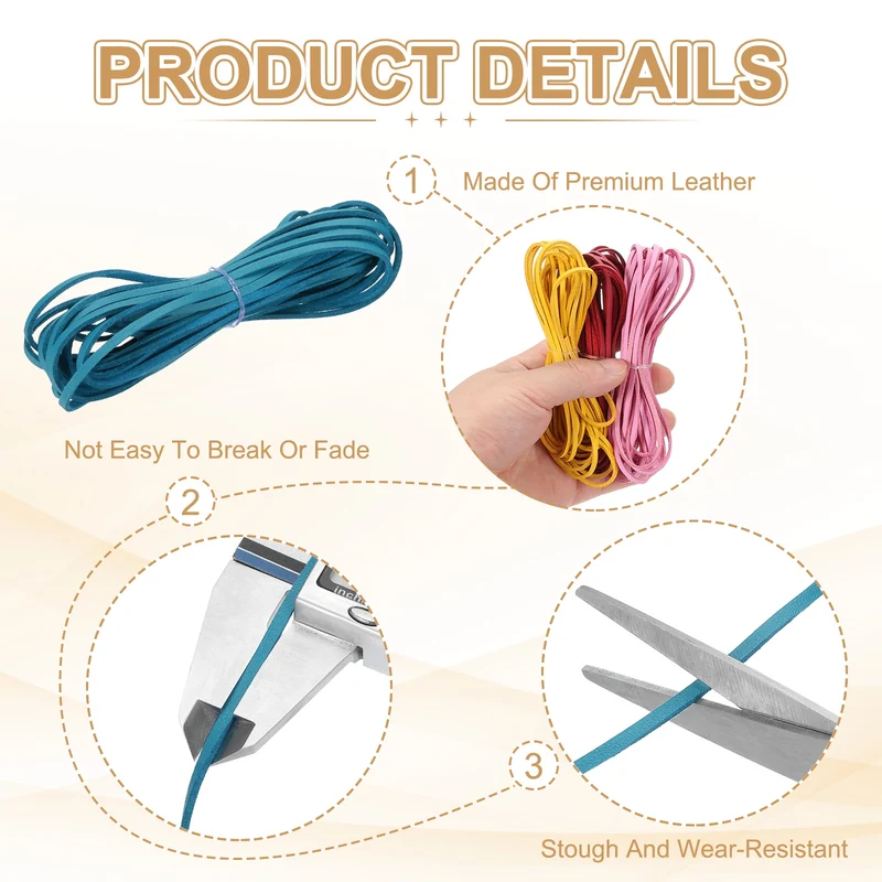 3 mm x 5.5 Yd Leather String Flat Leather Cord Blue