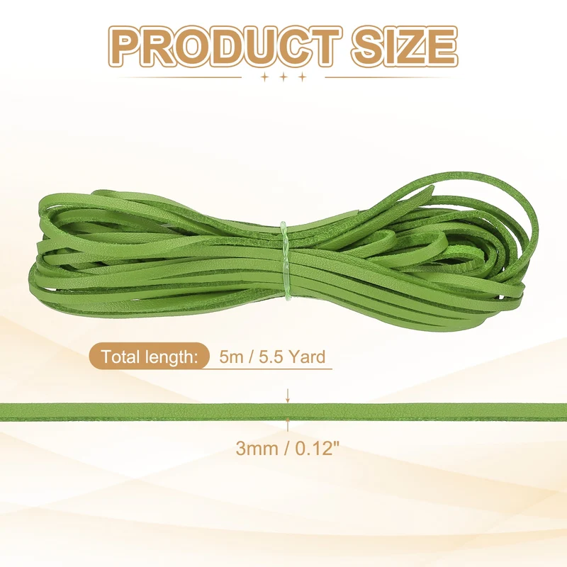 3 mm x 5.5 Yd Leather String Flat Leather Cord Grass Green