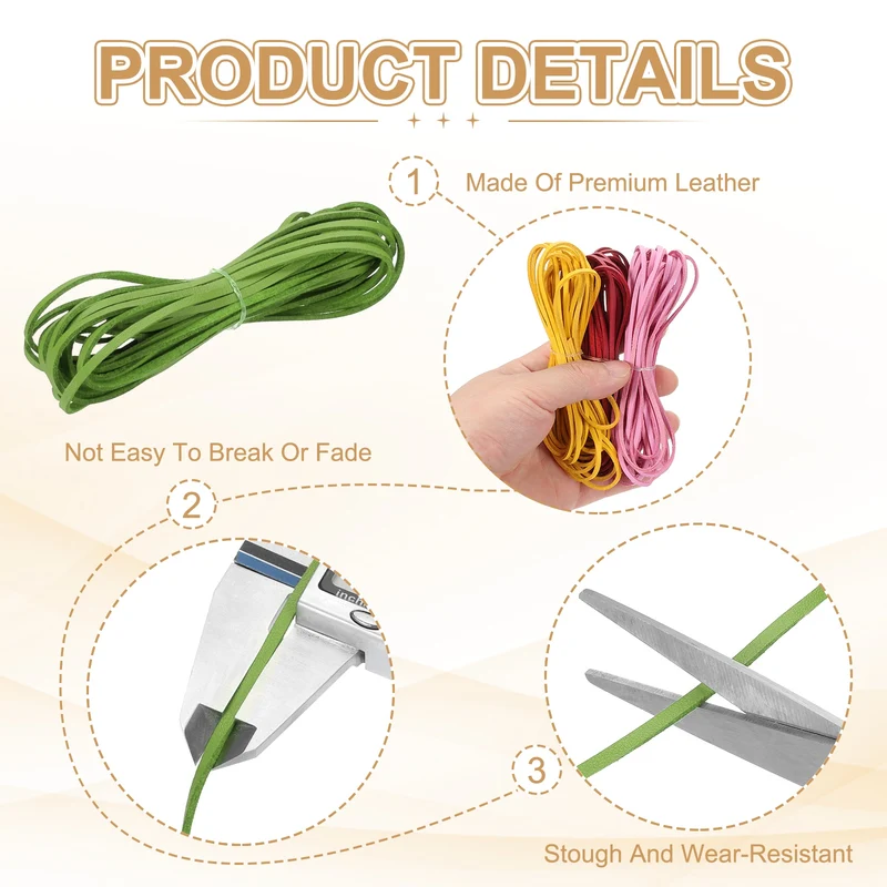 3 mm x 5.5 Yd Leather String Flat Leather Cord Grass Green