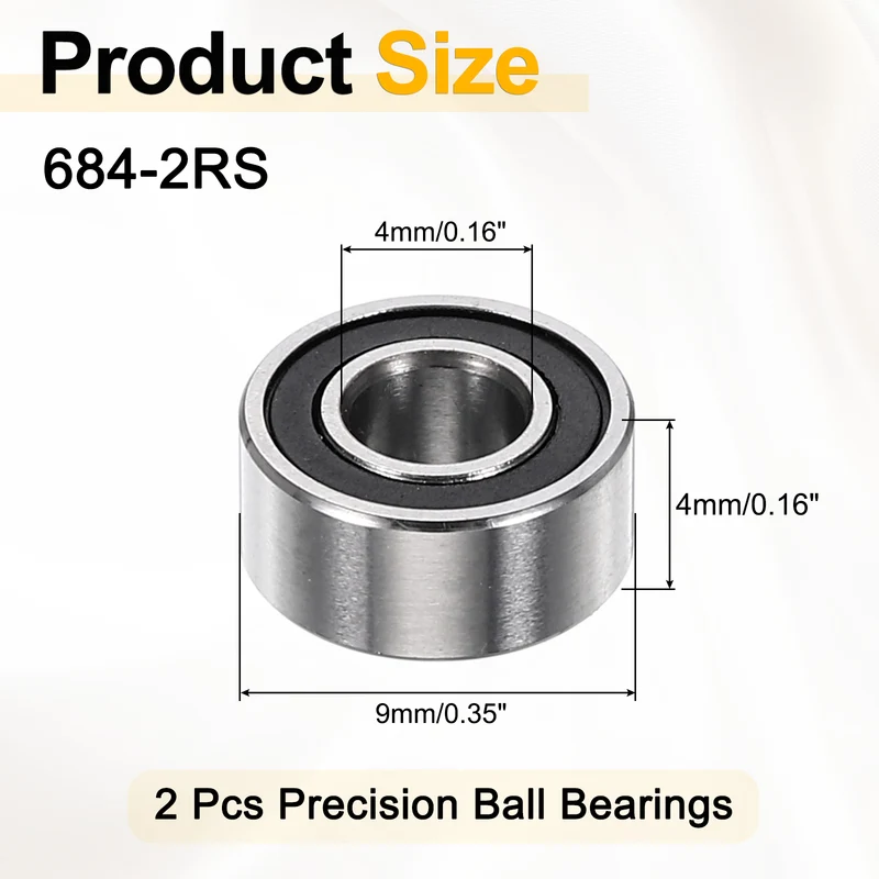 2Pcs 684-2RS Deep Groove Ball Bearings 4x9x4mm ZV4 Level ABEC7 Precision
