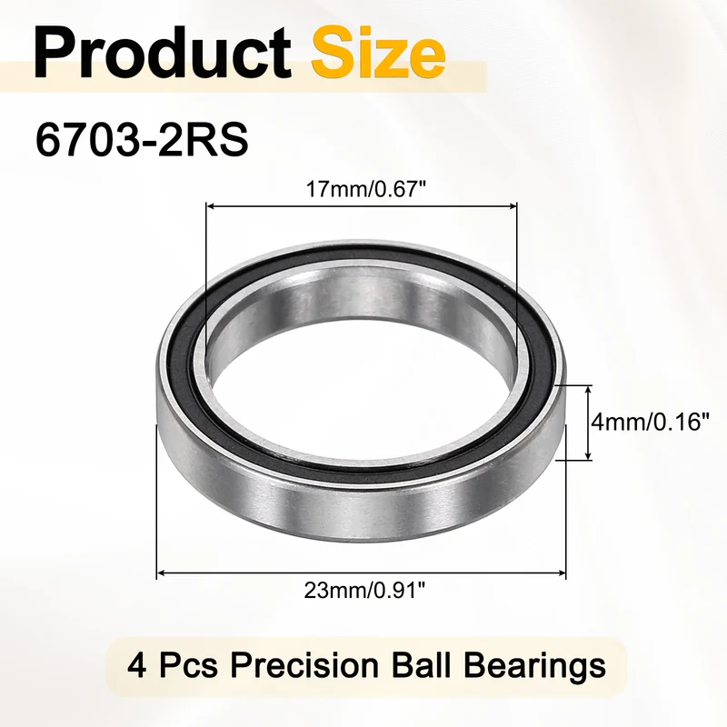 4Pcs 6703-2RS Deep Groove Ball Bearings 17x23x4mm ZV4 Level ABEC7 Precision