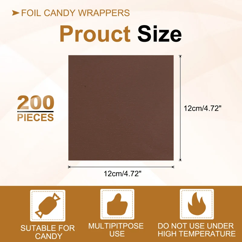 200 Pcs 5x5 Inch Foil Candy Wrappers Chocolate Wrapping Paper Coffee