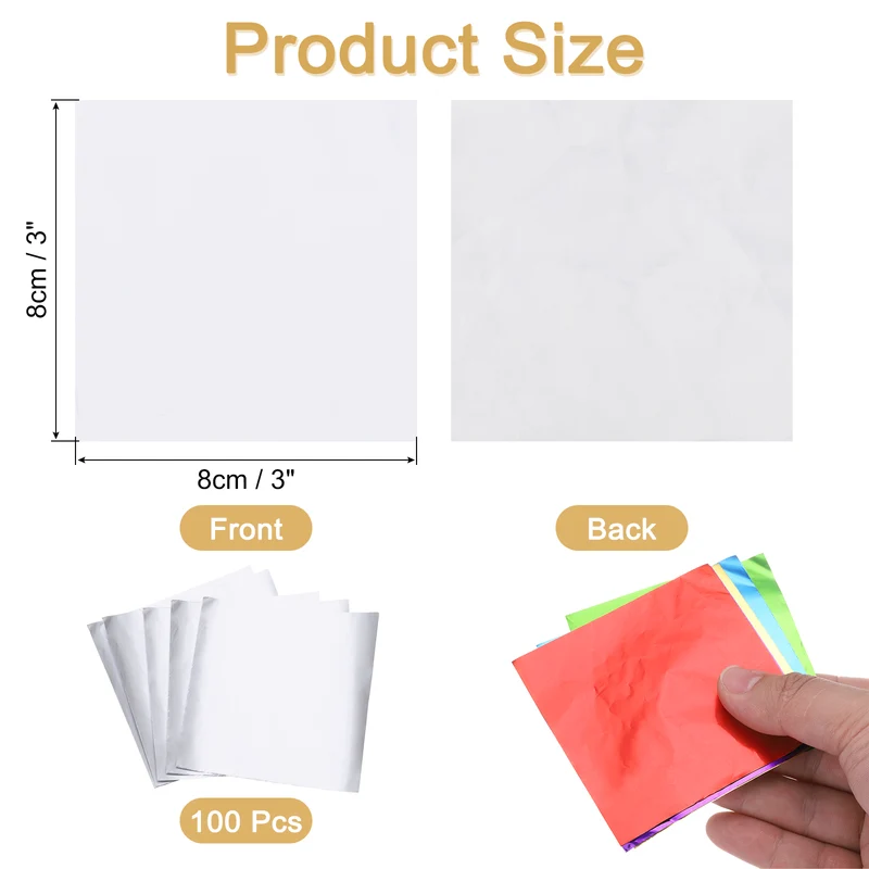 100 Pcs 3 x 3 Inch Square Aluminum Foil Candy Wrappers, Silver Tone