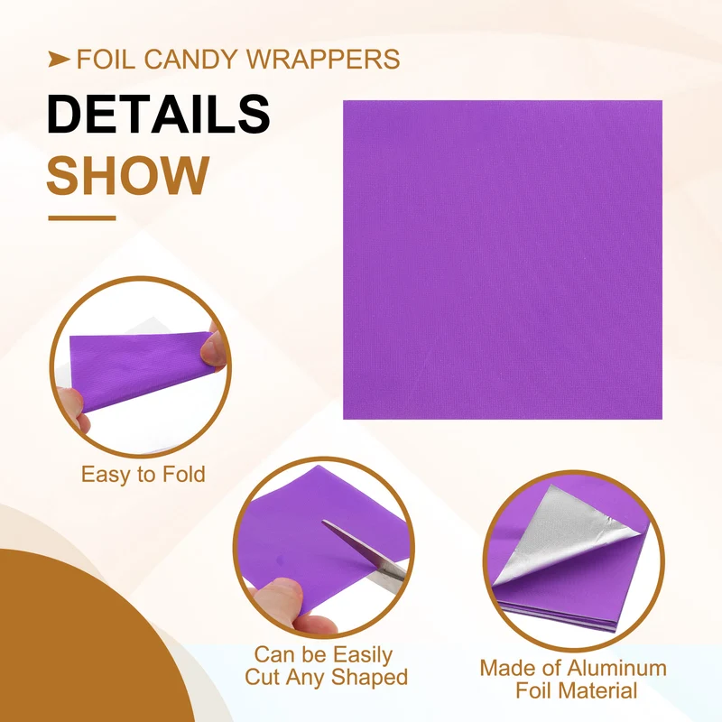 200 Pcs 5x5 Inch Foil Candy Wrappers Chocolate Wrapping Paper Light Purple