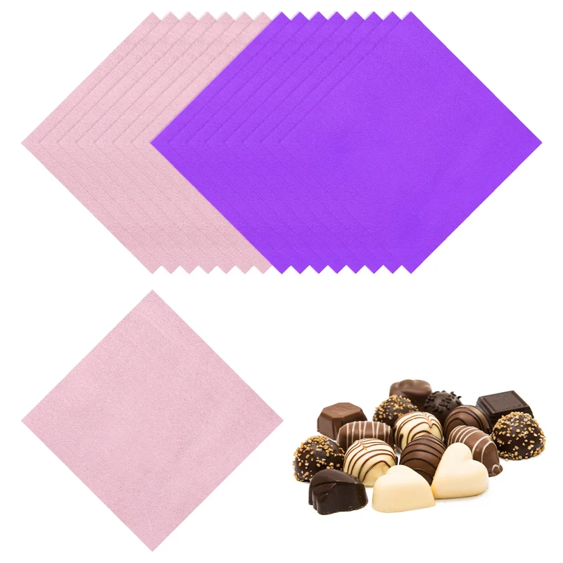 200 Pcs Candy Foil Wrappers, 7.87 x 7.87", Light Pink/Purple (Orange Peel)