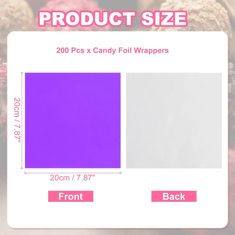 200 Pcs Candy Foil Wrappers, 7.87 x 7.87" Chocolate Wrappers, Purple