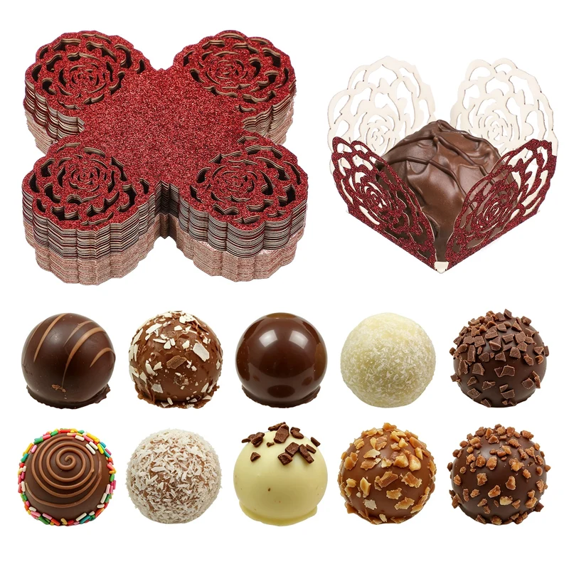 50Pcs 1.4x1.4" Glitter Rose Truffle Wrapper Cupcake Liners, Yellow/Pink