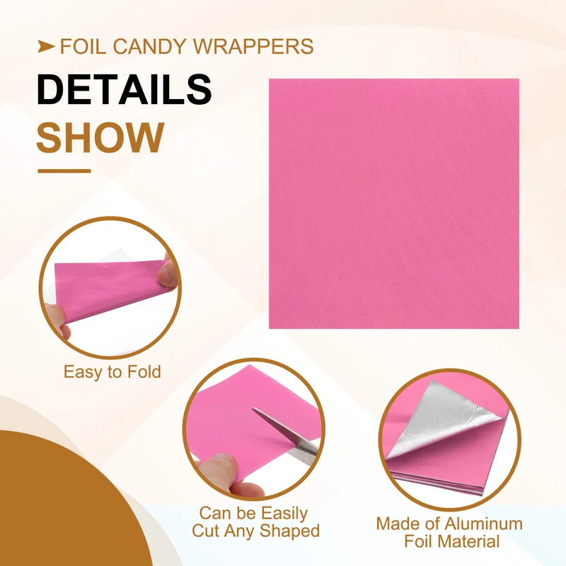 200 Pcs 4x4 Inch Foil Candy Wrappers Chocolate Wrapping Paper Light Pink
