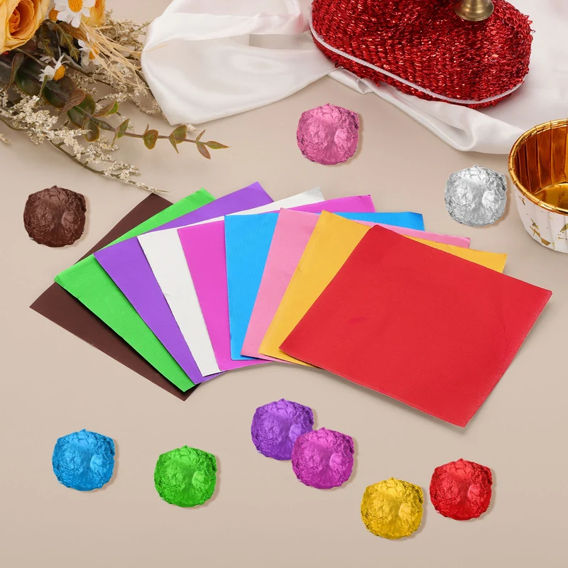 200 Pcs 4x4 Inch Foil Candy Wrappers Chocolate Wrapping Paper Light Pink