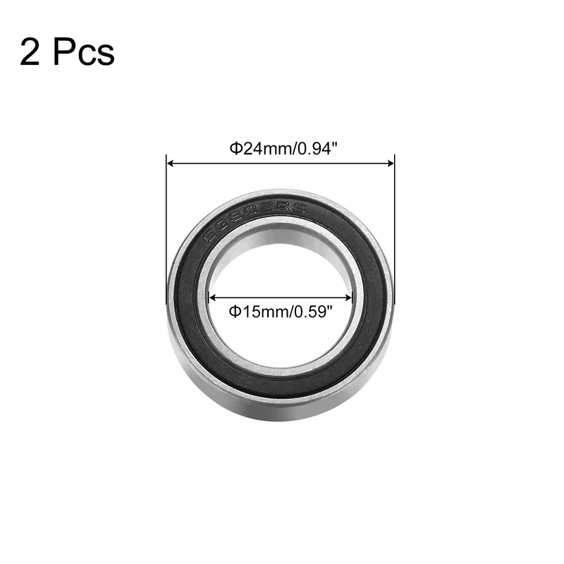 2pcs 63802-2RS Deep Groove Ball Bearing 15 x 24 x 7mm Z1 Double Rubber Bearing
