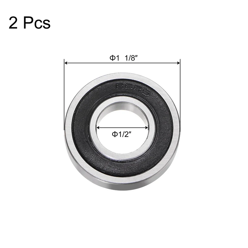 R8-2RS Deep Groove Ball Bearing 2pcs 1/2"x1 1/8"x5/16" Z2 Double Rubber Sealed