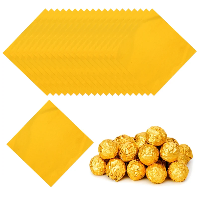 Foil Candy Wrappers 3x3 Inch, 100 Pcs Gold Glossy Paper for DIY Chocolate