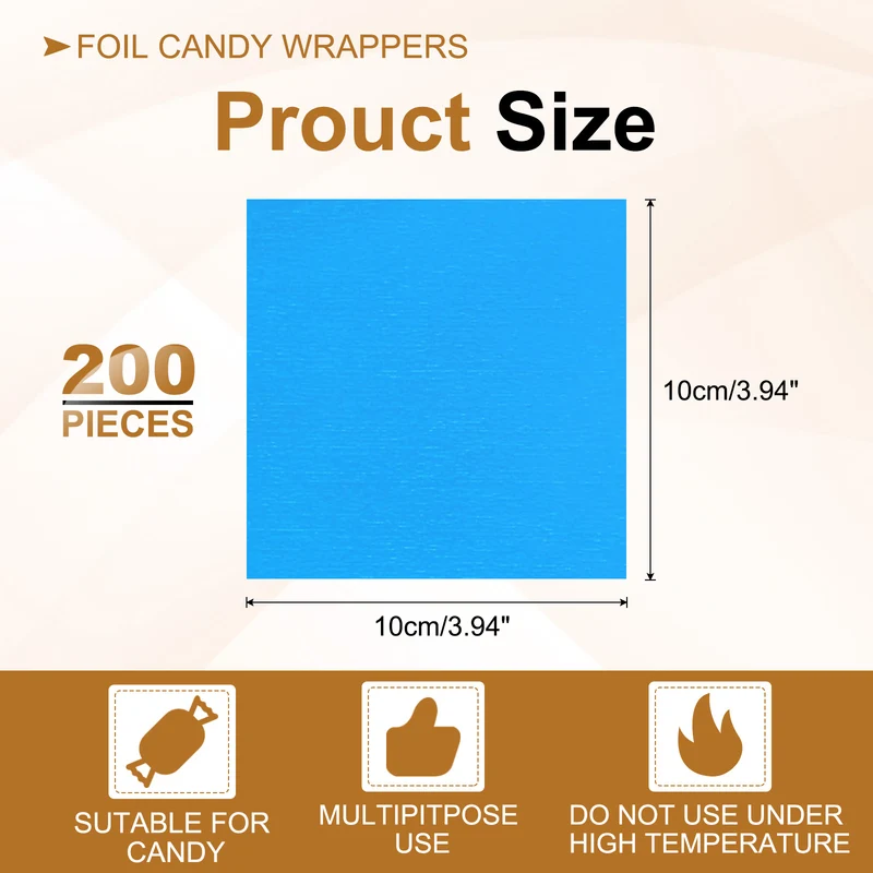200 Pcs 4x4 Inch Foil Candy Wrappers Chocolate Wrapping Paper Blue