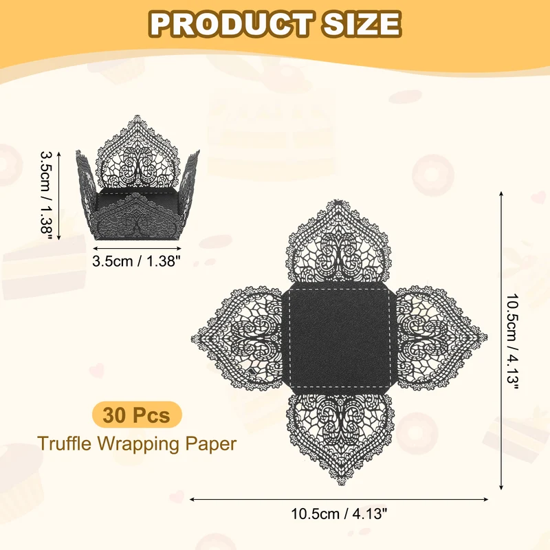 30PCS 4.1 Inch Truffle Wrappers for Wedding Birthday, Black
