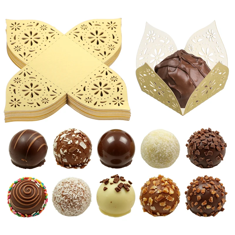 30Pcs 1.4x1.4" Snowflake Truffle Wrapper Cupcake Liners for Decor, Gold