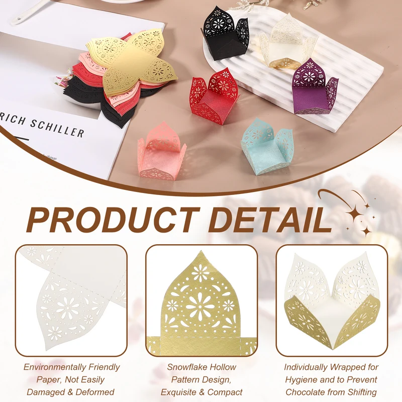30Pcs 1.4x1.4" Snowflake Truffle Wrapper Cupcake Liners for Decor, Gold