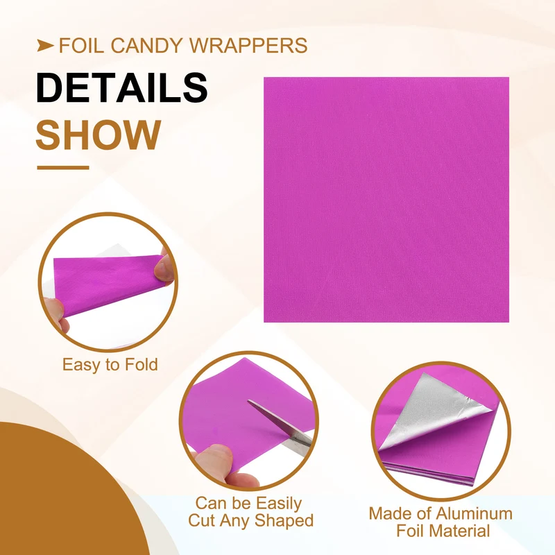 200 Pcs 4x4 Inch Foil Candy Wrappers Chocolate Wrapping Paper Light Rose Red