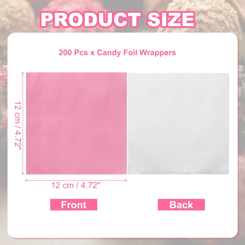 200 Pcs Candy Foil Wrappers, 4.7 x 4.7 Inch Chocolate Wrappers, Pink