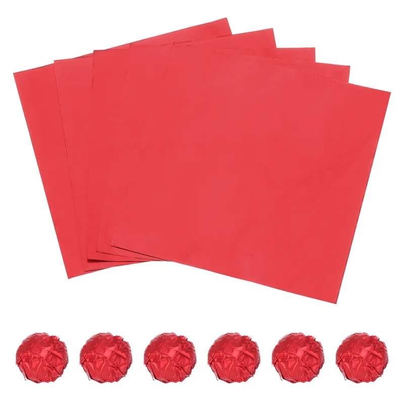 100 Pcs 4 x 4 Inch Square Aluminum Foil Candy Wrappers, Red