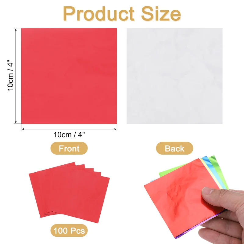 100 Pcs 4 x 4 Inch Square Aluminum Foil Candy Wrappers, Red